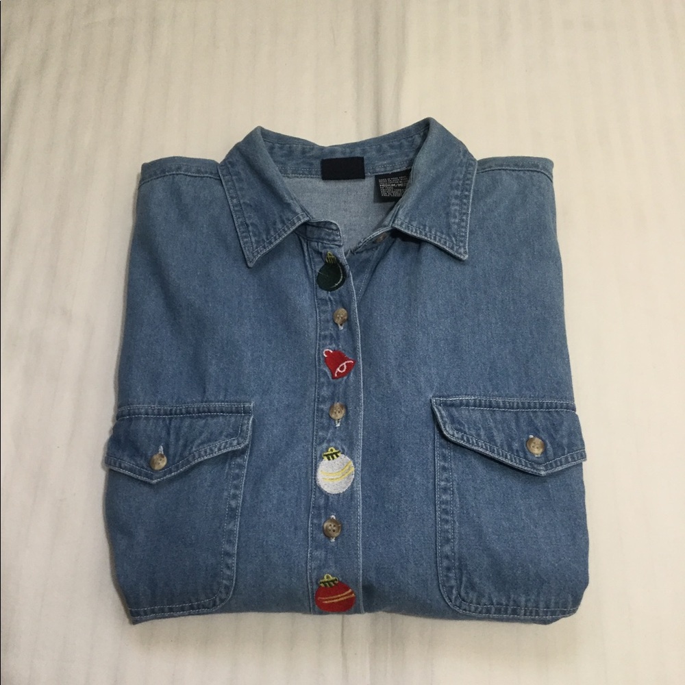 Denim Christmas Holiday Shirt Size Medium